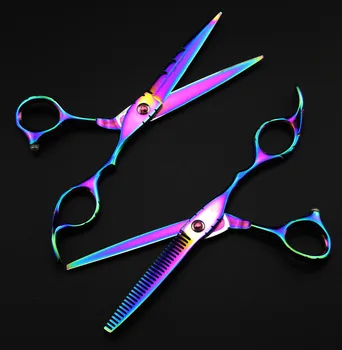 

new professional 6 inch Japan 440C steel 9cr13 rainbow cutting & thinning hair scissors set barber hairdressing scissors shears