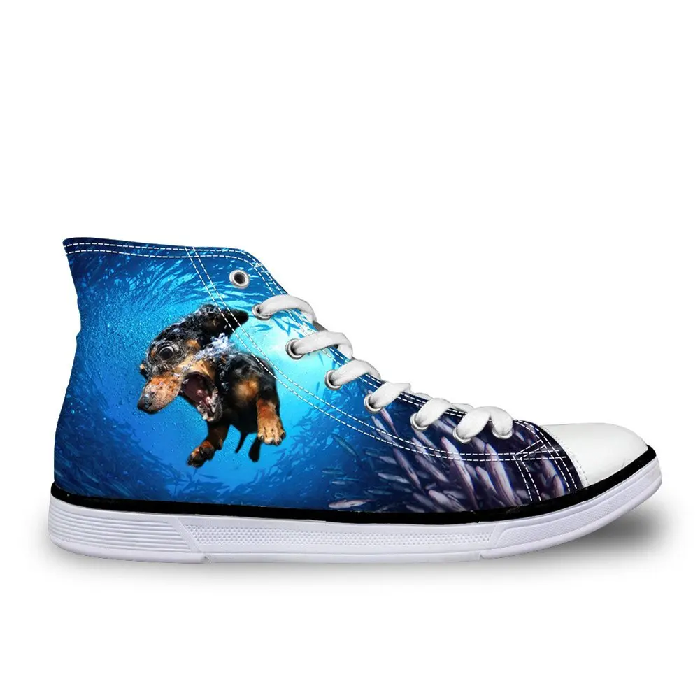 

WHEREISART Blue Fashion Unisex Animal Print High Top Lace Up Shoes Casual Canvas Sneakers for Women and Men