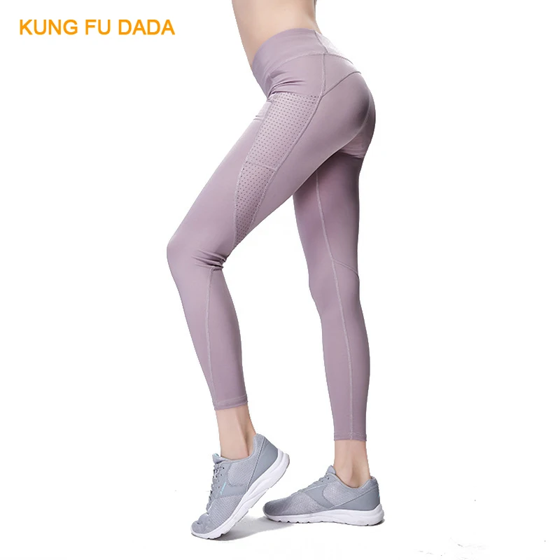 

KFDD Women Mesh Workout High Waist Leggings With Side Pockets Breathable Gym Compression Tights Stretchy Run Fitness Leggings