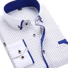 Printed Plaid Polka Dot Men Shirt Long-Sleeved Casual Shirts For Men Slim Fit 21 Colors Male Dress Shirts Camisas Masculina
