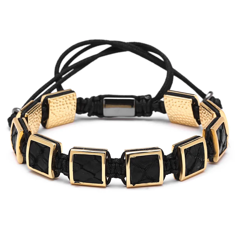 

Bracelet Bracelets & bangles Black Snake Square bead Bracelet Men Jewelry Charm Braiding Macrame Bracelets pulseira masculina
