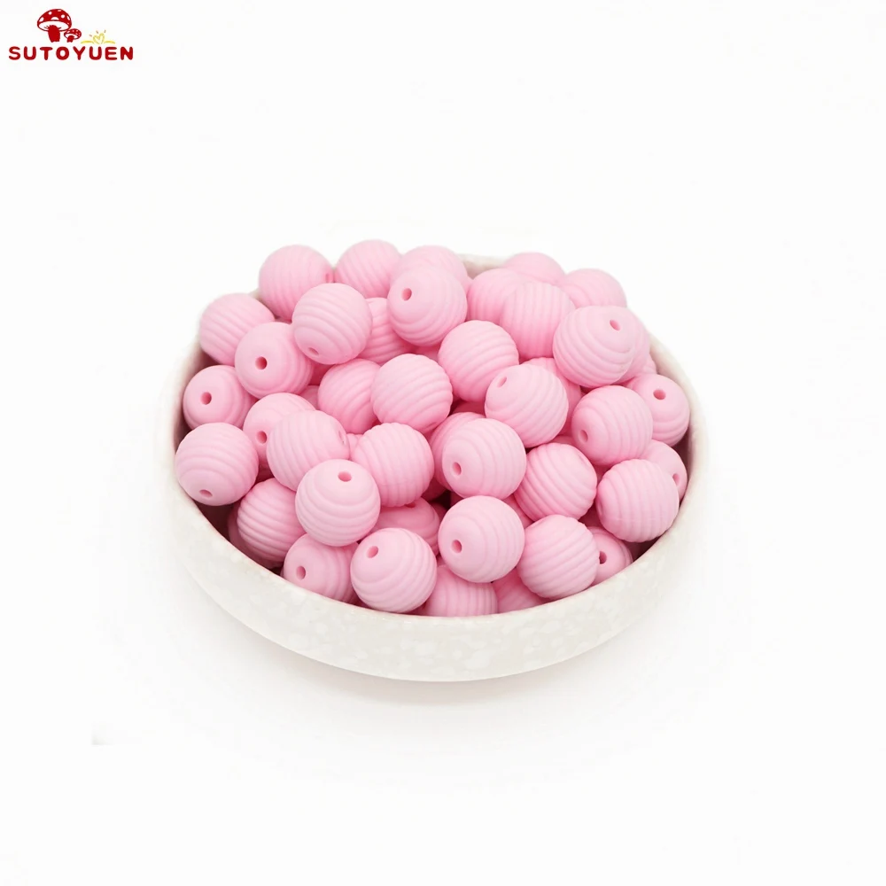 Sutoyuen, силиконовые бусины, 15 мм, 100 шт, детские круглые спиральные бусины, пищевая форма, сделай сам, прорезыватели для зубов - Цвет: Pale Pink