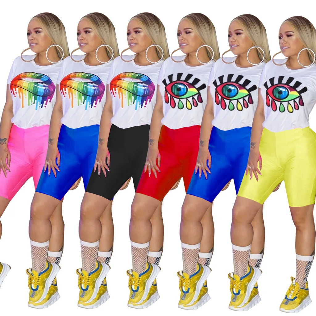 Женский комплект из 2 предметов: футболка с круглым вырезом и разноцветными