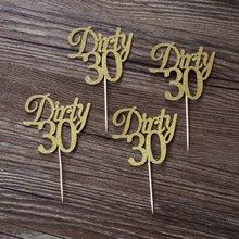Пользовательские 30th с изображением пирожного на день рожденья топперы, грязный 30 кексов Toppers, 30 золотых блестящих пиджаков, 30-летие вечерние идеи