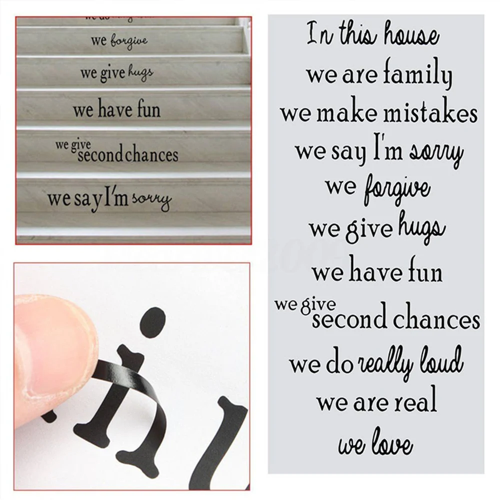 

PVC Black Staircase Sticker We Are Family Self-Adhesive Background Stair Riser Stickers 54*85.7CM Creative Mural Art Removable