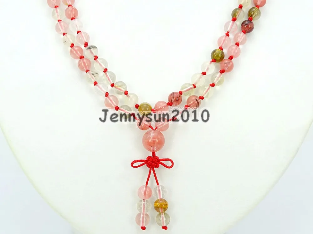 

Natural Watermelon Skin Quartz 6mm Gems Stone Buddhist 108 Beads Prayer Mala Knot Necklace Multi-Purpose 5Strands/Pack