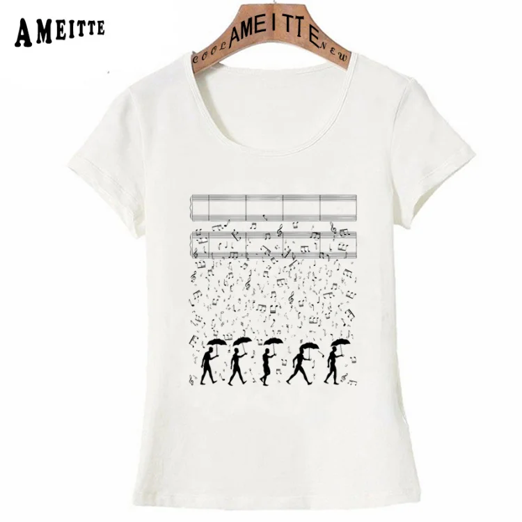Новая модная летняя Милая женская футболка с коротким рукавом и принтом «Пение в дожде», повседневные топы для девочек с музыкальными нотами, трендовые футболки