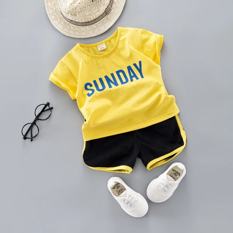 

Summer Baby Boy Girl Clothes Set Letter T Shirt Tops shorts Infant Clothing Newborn Babies Suit New Born Outfit Costume Kidssets