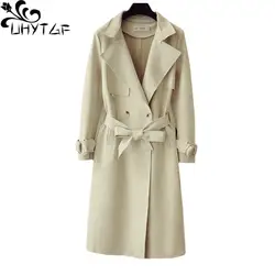 UHYTGF весна осень ветровка высокого качества оленьей пальто для женщин двубортные элегантные женские пальто больших размеров 199