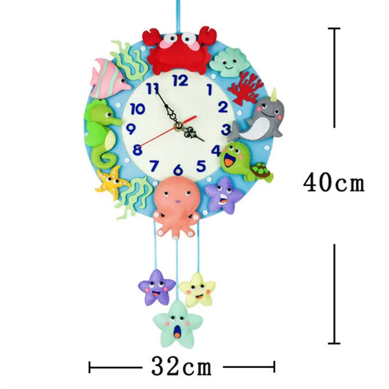 Войлок ткани ручной работы часы, настенные часы легкообрабатываемая резанием Войлок Материал DIY посылка лесные животные тема для Гостиная Decorar