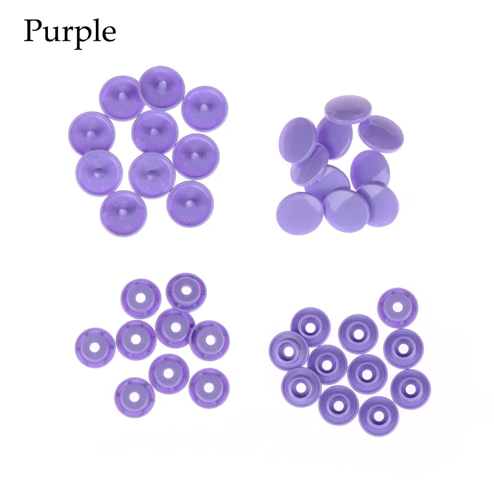 Высокое качество 10 комплектов круглые полимерные кнопки пластиковые защелки аксессуары для одежды пресс крепеж попперы шпильки Размер T5 шапки - Цвет: purple