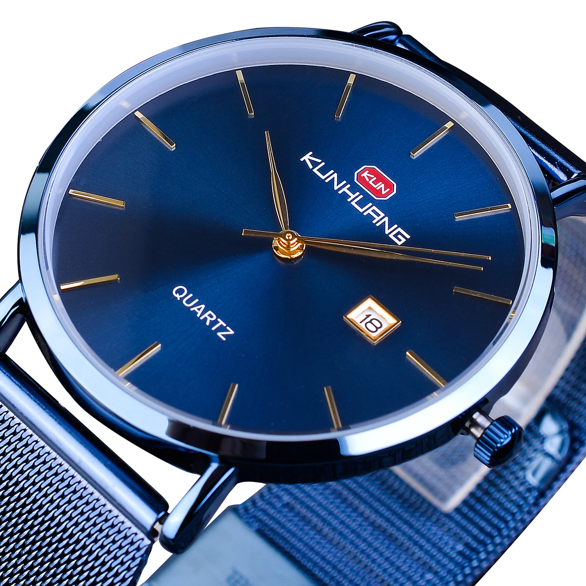 

2019 New Relogio Masculino Mens Sport Watch Blue Ultra-thin Analog Watches Date Display Casual Mesh Steel Band Quartz Wristwatch
