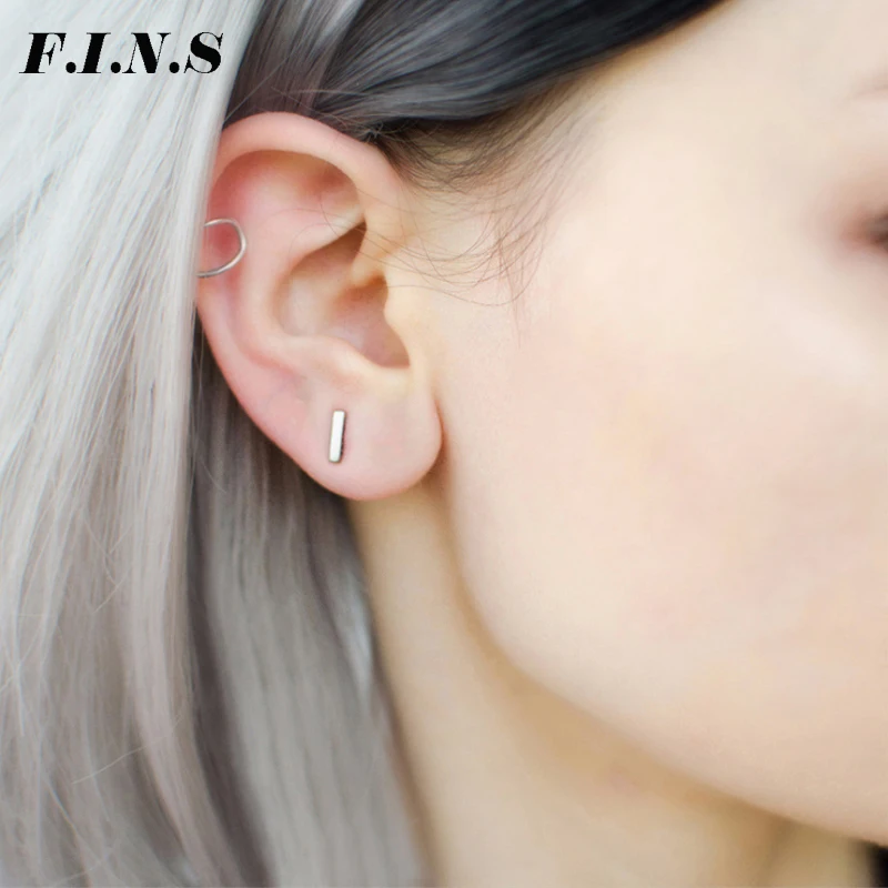 

F.I.N.S Minimalism Jewelry Small Bar Stud Earrings For Women Fine Jewelry Square 925 Sterling Silver Earrings Geometry Piercing