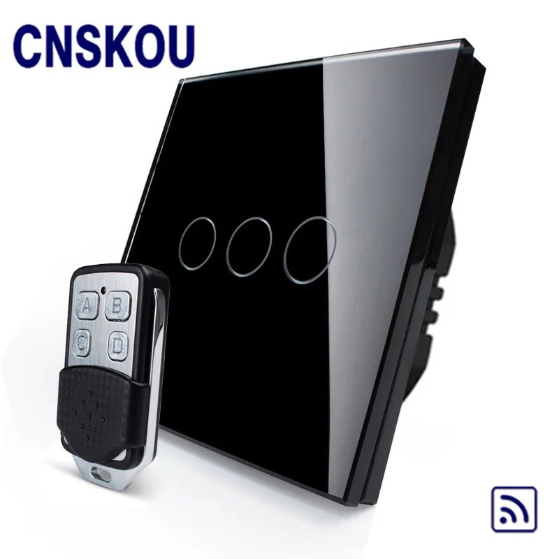 CNSKOU EU Standard 3 Gang 1 Way AC220~250V Glass Panel 433MHZ RF Remote Control Motion Sensor Wall Light Switch CNSKOU EU Standard 3 Gang 1 Way AC220~250V Glass Panel 433MHZ RF Remote Control Motion Sensor Wall Light Switch