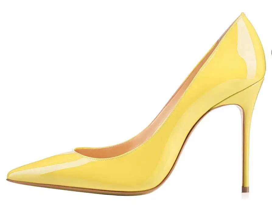 Sexy Pointed toe Yellow Patent Leather High Heel Shoes Woman Pumps Slip ...