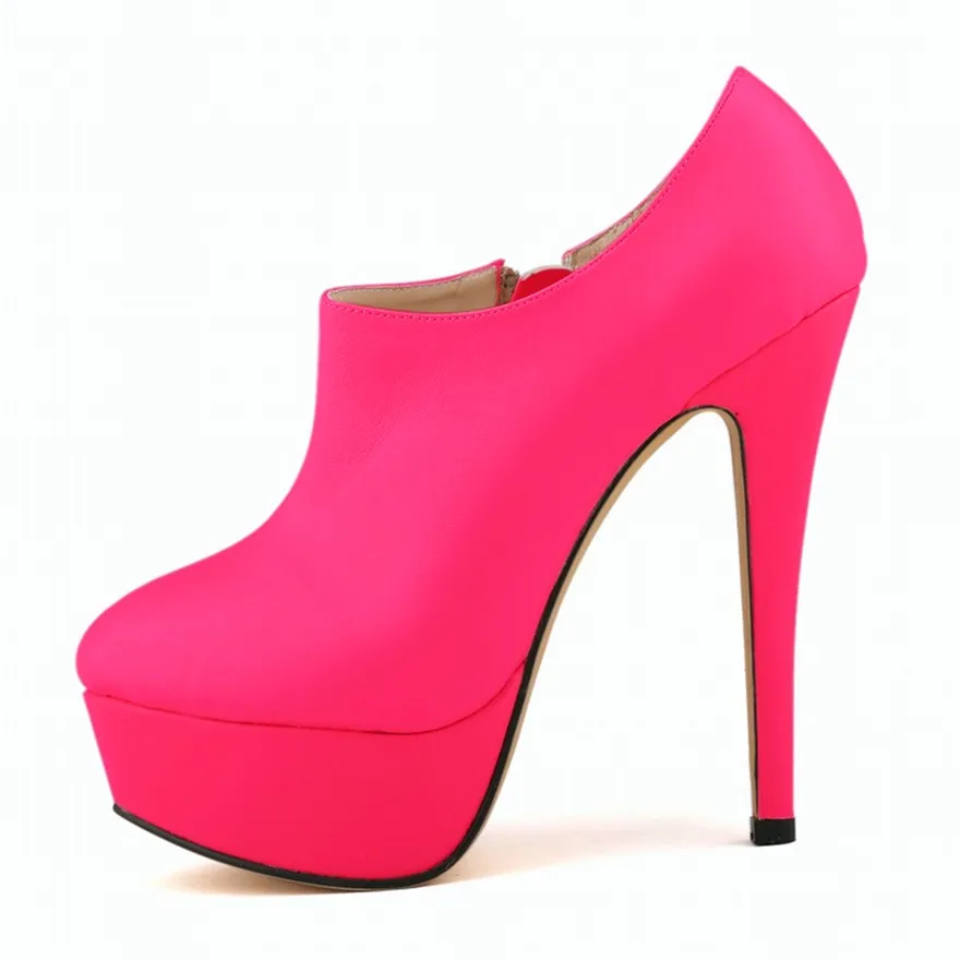 LOSLANDIFEN/ботильоны из мягкой кожи в сдержанном стиле полусапожки на молнии на платформе модная женская обувь на очень высоком каблуке 14 см - Цвет: Розово-красный