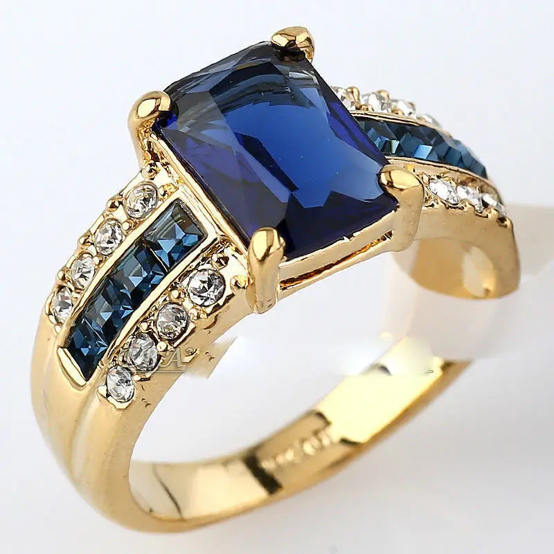 Free shipping shipping> >>>Simulated Sapphire Fashion Ring 18KGP use Crystal Size 6.7.8.9.10# rings