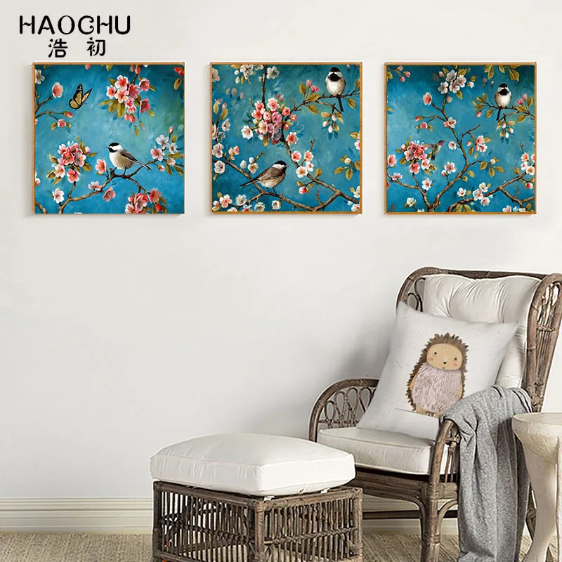 

HAOCHU modern flower butterfly bird landscape bedroom wall decoration poster canvas printing living room art oil painting home