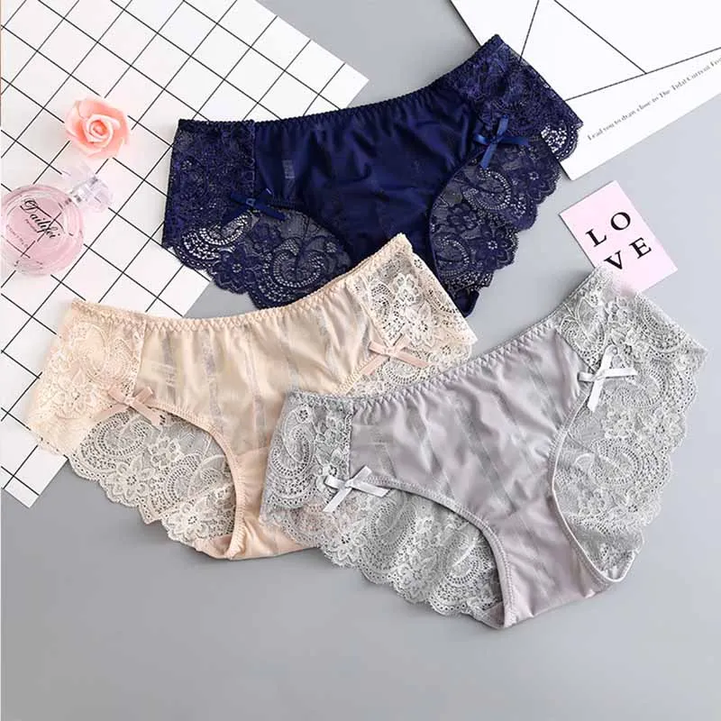 

Women Comfortable Breathable Briefs Sexy Low-Waist Panties Lace Underwear Women Transparent Seamless Ice Silk LVFAN L008