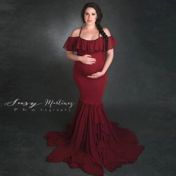 

Shoulderless Sheath Chiffon Maternity Dresses For Photo Shoot Long Maternity Photography Props Dresses For Pregnant Women 2019