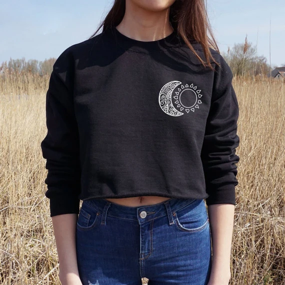 Negro Gris Jumper Tumblr Luna Sol Kawaii Lindo Sudaderas