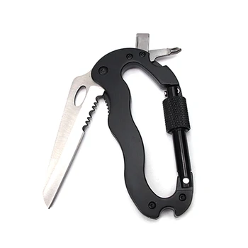 

5 in 1 Aluminum Climbing Carabiner Hook Gear Multi Tool Buckle Lock Outdoor Multi-function climbing buckle Knife Screwdriver