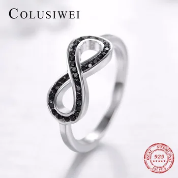 

2018 New 100% 925 Sterling Silver Rings Classic Infinite love JewelryBlack Crystal Zirconia Ring Brand Bridal Wedding Gift
