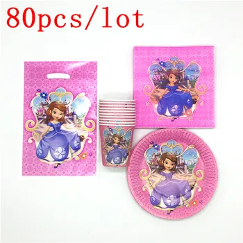 

Disney Princess Sofia Theme 80Pcs/Lot Kids Birthday Party Decoration Set Sophia Theme Party Supplies Baby Birthday Party Pack