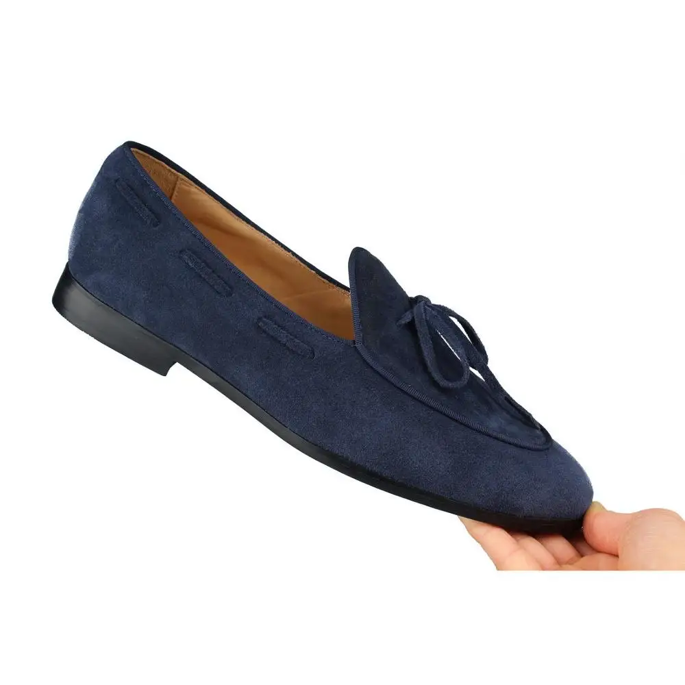 Dark BLUE SUEDE LOAFERS WITH LEATHER BOW (9)