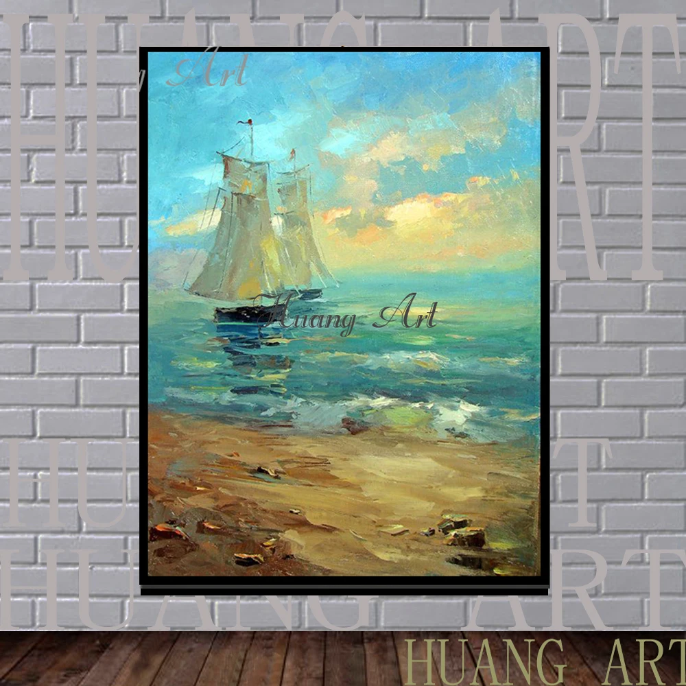 

Modern simplicity smooth sailing sea view hand-painted oil painting living room entrance hallway corridor hanging painting
