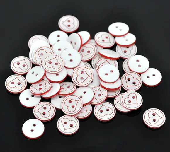 

200 Pcs Red Heart Pattern 2 Holes Resin Sewing Buttons 13mm Dia