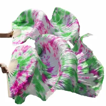 

Wholesale 1 Pair Tie-dye Fans Hand Made Belly Dance 100% Silk Fan Veil