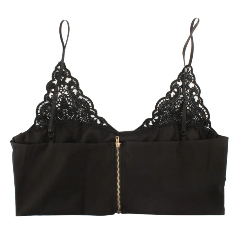 Sexy Women Hollow Tube Top V-neck Lace Floral Bra Women Bustier Zipper Crop Top