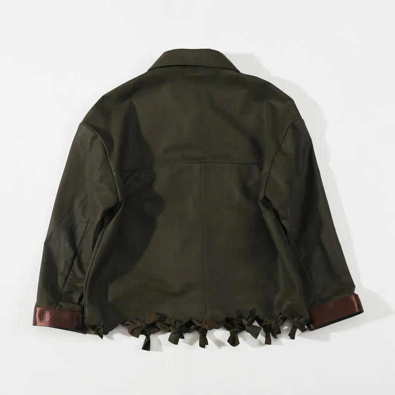Natural Leather Jacket Dark Green Vintage Short Jacket Coat for Women Lambskin Coats Genuine Leather Jacket 2019