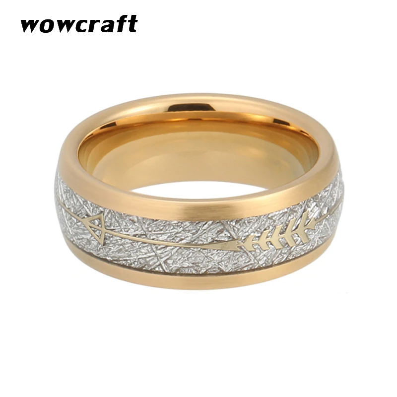 Billige 8mm New Cool Gold Herren Hartmetall Ring Frauen Hochzeit Band Silber Meteorit Gold Pfeil Inlay Comfort Fit