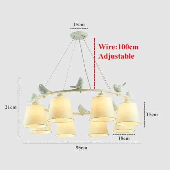  Birds LED Chandelier with Linen Lampshades E27 Cloth Chandeliers For Living Room Romantic Kitchen L - 32980856553