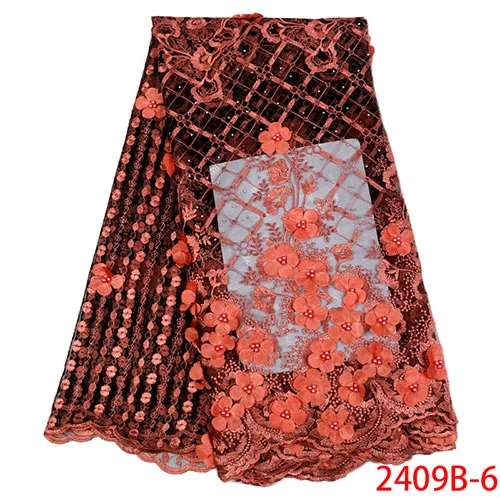 Нигерийские 3D Цветочные кружевные ткани с бисером высокого качества африканский тюль кружевная ткань французское вышитое кружево для вечерние XZ2409B-5 - Цвет: picture 6