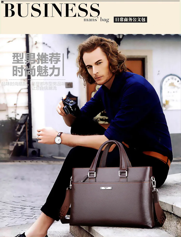 

Seven wolf men's handbag business leisure briefcase texture first layer cowhide single shoulder bag delicate and soft