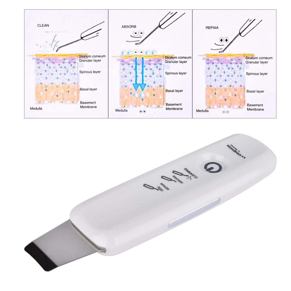 High Frequency Skin Scrubber Ultrasonic Ion Rechargeable Microdermabrasion Deep Cleaning Vibration Face Peeling Facial Massager 5