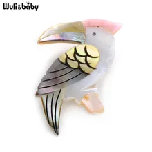 Wuli&Baby Natural Shell Bird Brooches Alloy Woodpecker Animal Banquet Weddings Brooch Christmas Gifts