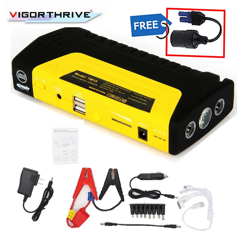 Multifunction Emergency Car Jump Starter Yellow MoKo Portable 8000mAh Power Bank External Battery Charger with LED Flashlight USB Charging & Smart Clamps 400A Car Jumper Booster for 12V Autos 