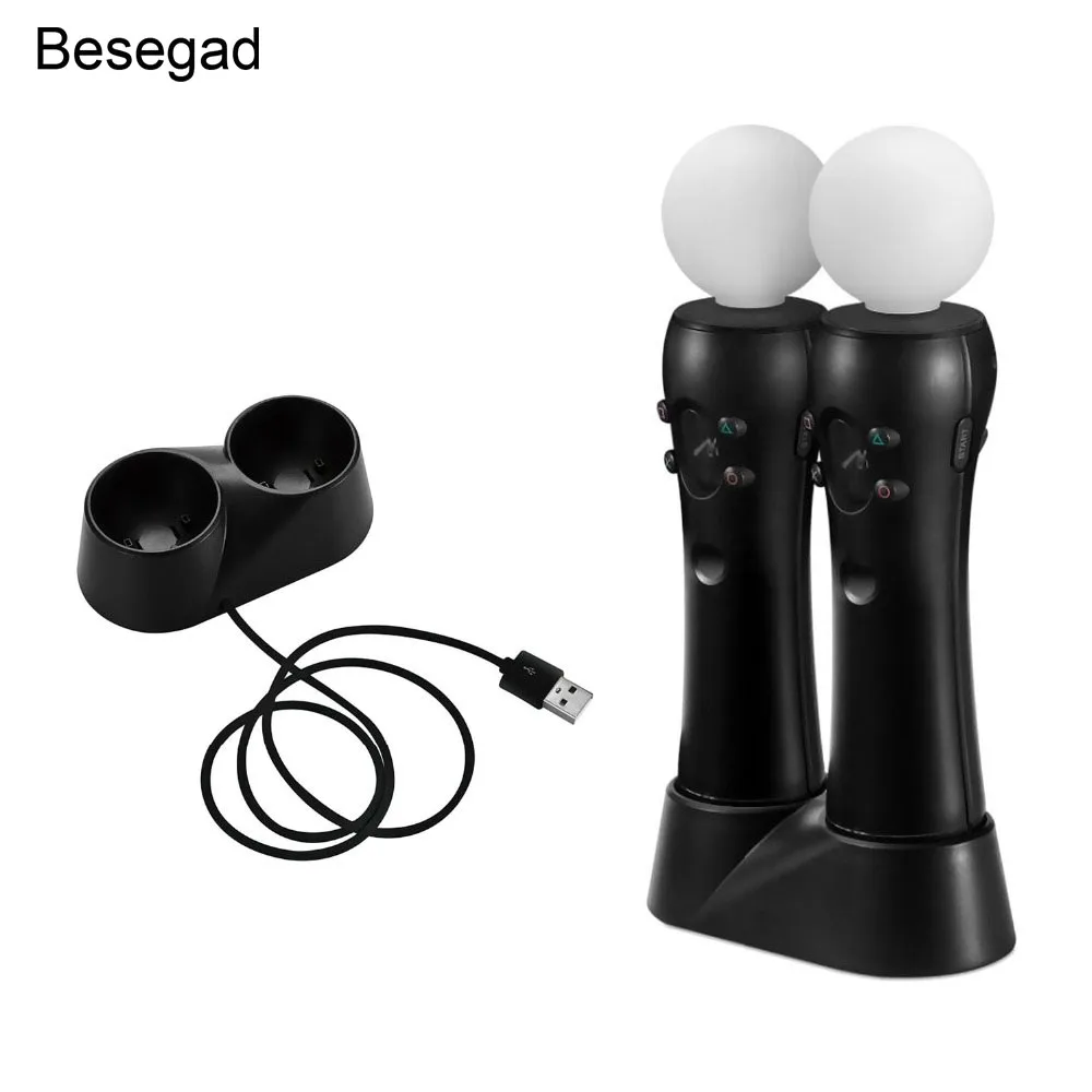 

Besegad Dual Charger Charging Dock Station Stand Holder Base For Sony PlayStation PS4 VR Move PSVR PS 4 Controller Accessories