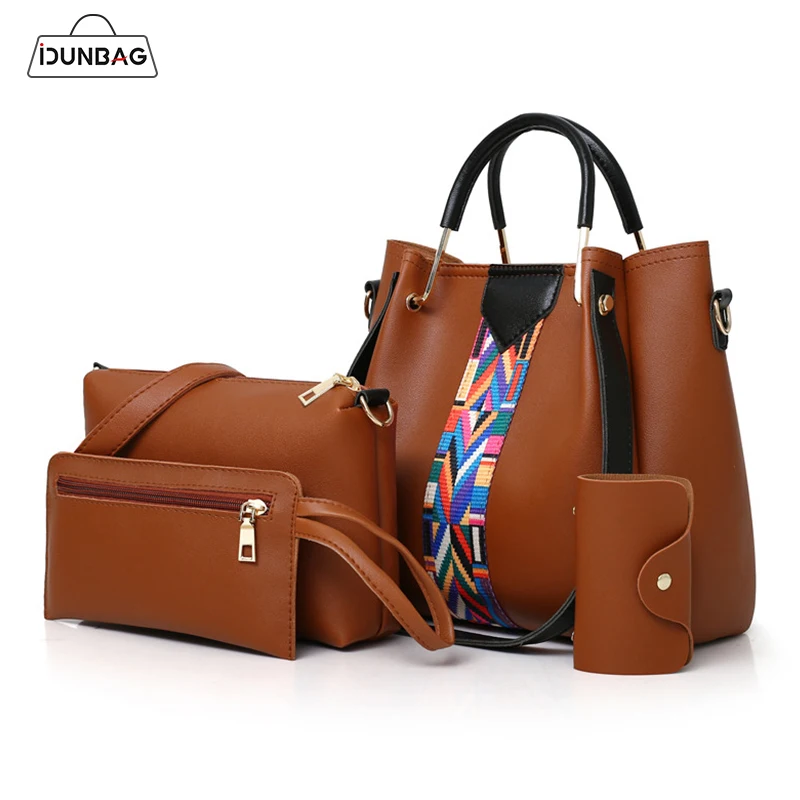 

4Pcs Bucket Women Bag With Colorful Strap Shoulder Bag Women Handbag+Ladies Crossbody Messenger Bags+Clutch Composite Bag Set
