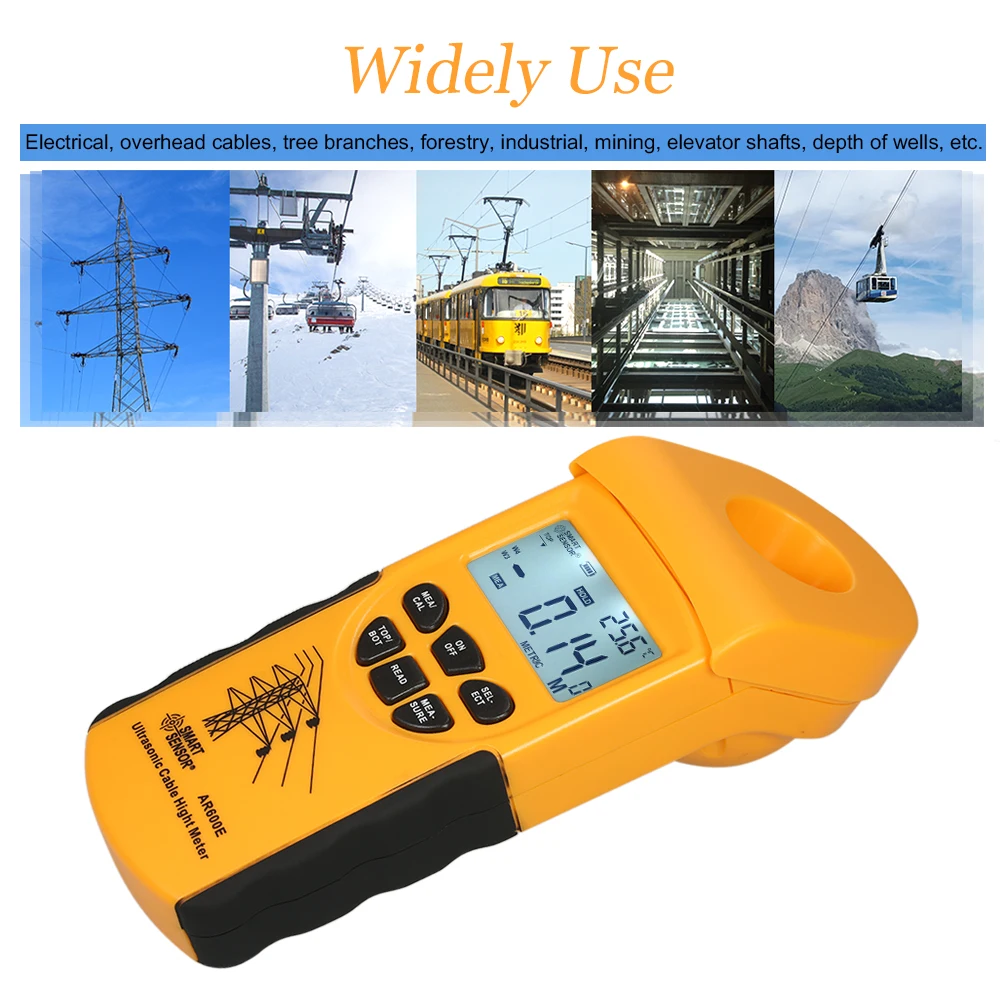 AR600E Ultrasonic Cable Height Meter 6 Cables Measurement Handheld LCD display Measuring Range( Height 3-23m,Plane 3-15m