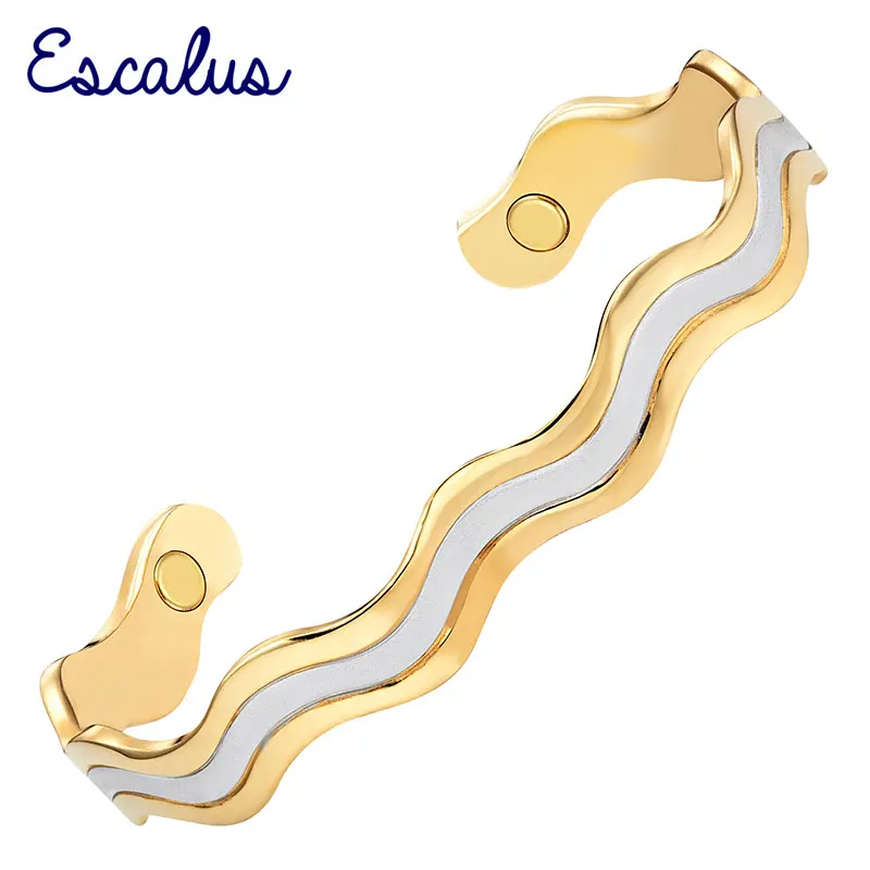 

Escalus Remove Pain Magnetic Pure Copper Bangle For Women Gold Color Wave Treatment Bio Energy Charm Men Bracelet Wristband