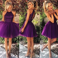 Neue Ankunft 2016 Elegante Perlen Lila Homecoming Kleid 2015 vestido de formatura Kurze Party Kleider Kleider Cocktail