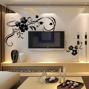 

Free shipping Crystal 3D Wall Stickers TV Home Decoration Big Black Flowers/Vinyl Wall Decals Waterpoof DIY Wall Sticker