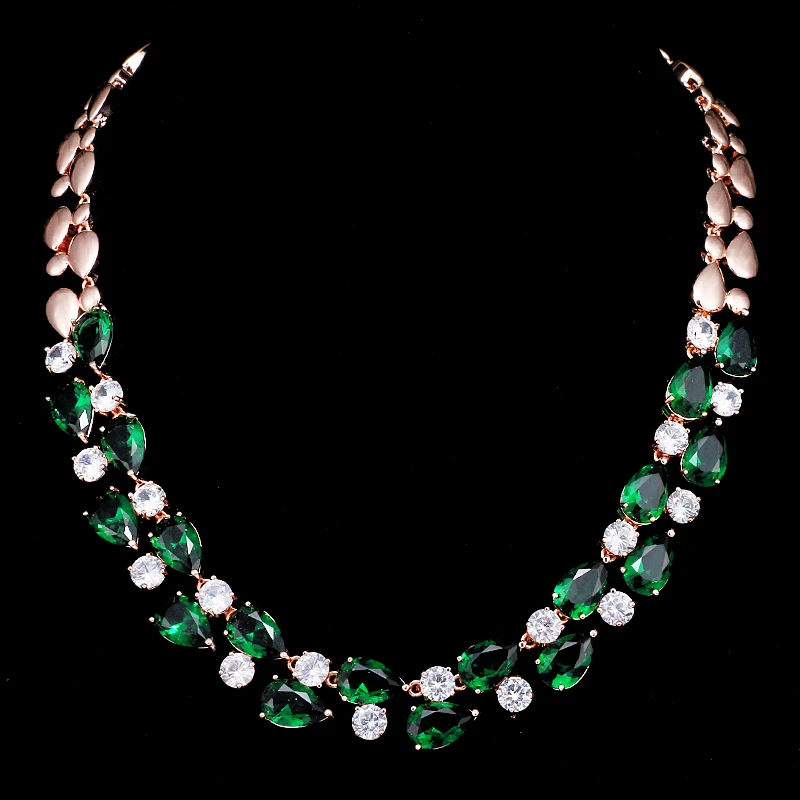EMMAYA потрясающее большое карат круглое CZ хрустальное ожерелье Роскошные свадебные вечерние ювелирные изделия для свадебного вечера - Окраска металла: rose gold greenwhite