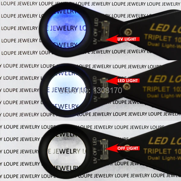 Jewelers Loupe LED + UV Lights Triplet iGaging 21mm Lens 10x Magnification Jewel