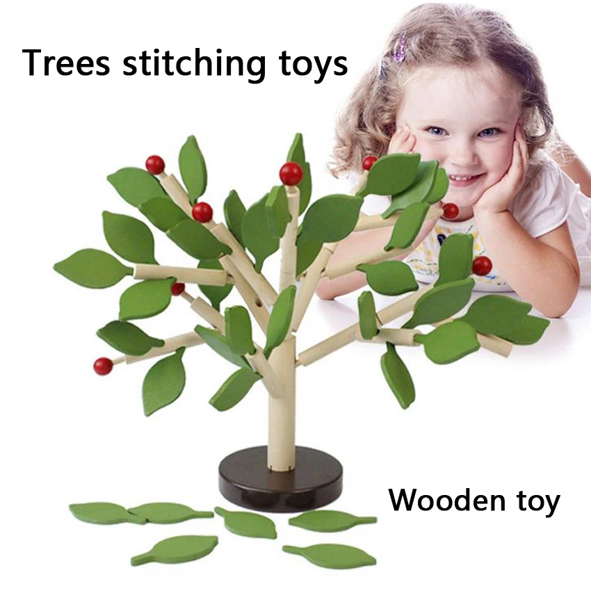 

DOLLRYGA 3D Model Tree Stitching Wooden Toys Baby DIY Blocks Wood Infant Toy Girl Rainbow High Quality Solid Wooden Toy juguetes